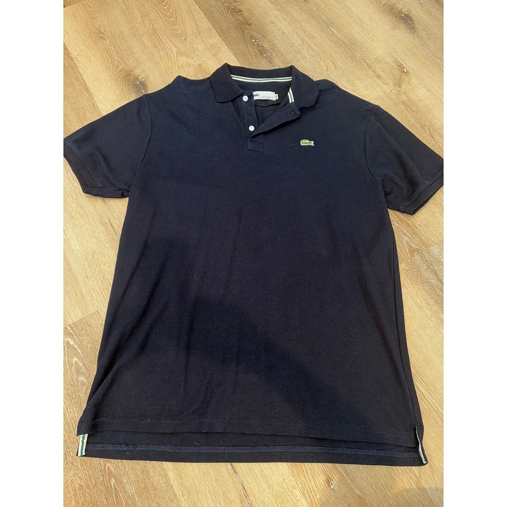 Lacoste Mens XXL Navy Blue Pique Cotton Short Sleeve Polo Shirt Green Croc Logo